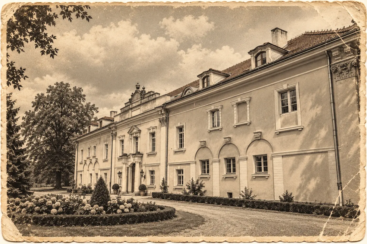 Dalki – stylizowany archiwalny widok rezydencji